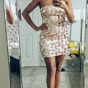 Forever 21 rose gold sequin strapless dress medium